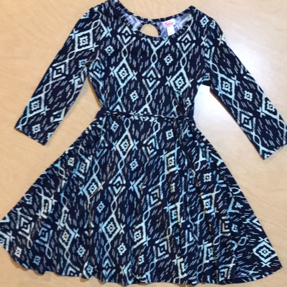 Justice Aztec print fit & flare indigo blue dress